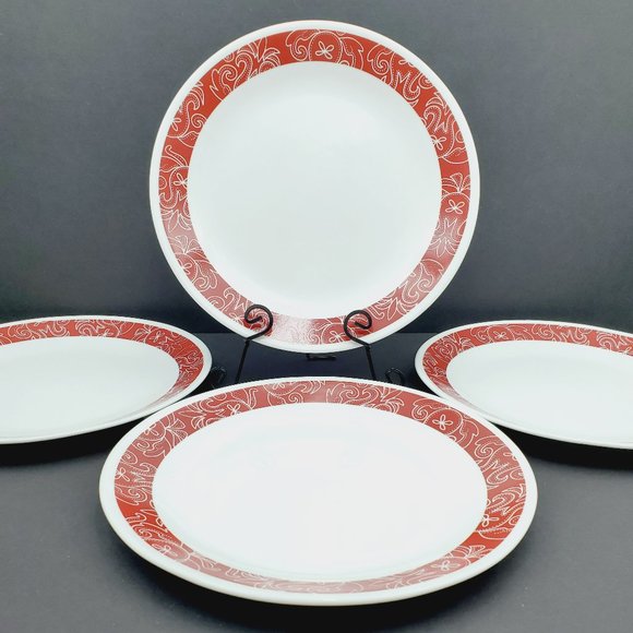 Corelle Dining Corelle Bandhani Dinner Plates White Plate Dark Red